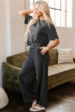 Load image into Gallery viewer, Dark Grey Drawstring Side Crewneck Tee and Loose Pants Set