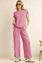 Load image into Gallery viewer, Wild Wind Solid Corded Short Sleeve T Shirt and Wide Leg Pants Set