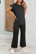 Load image into Gallery viewer, Dark Green Textured Ruffle Summer Top and Drawstring Pants Set
