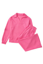 Load image into Gallery viewer, Sail Blue Solid Textured Collared V Neck Top and Wide Leg Pants Set