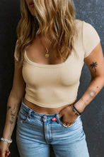 Load image into Gallery viewer, Beige Ribbed Knit U Neck Crop Top
