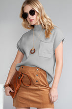 Load image into Gallery viewer, Pink Patch Pocket Ribbed Knit Short Sleeve Sweater