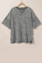Load image into Gallery viewer, Light Grey Mineral Wash Drop Sleeve Patchwork Plus Size Tee