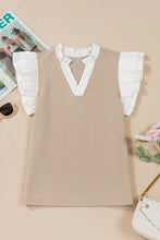 Load image into Gallery viewer, Pale Khaki Frill V Neck Ruffle Textured Top