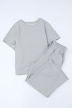 Load image into Gallery viewer, Gray Textured Loose Fit T Shirt & Drawstring Pants Set