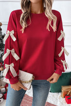 Load image into Gallery viewer, Fiery Red Sweet Bowknot Round Neck Sweatshirt