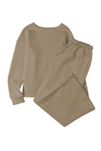 Load image into Gallery viewer, Dark Khaki Textured Loose Slouchy Long Sleeve Top and Pants Set