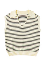 Load image into Gallery viewer, Black Stripe Turn-down Collar Sleeveless Knitted Top