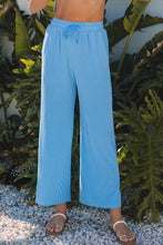 Load image into Gallery viewer, Blue Solid Corded Knit Short Sleeve T Shirt and Wide Leg Pants Set