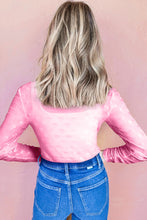 Load image into Gallery viewer, White Bow Pattern Long Sleeve Slim Fit Mesh Top