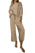 Load image into Gallery viewer, Dark Khaki Textured Loose Slouchy Long Sleeve Top and Pants Set