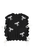 Load image into Gallery viewer, Black Bow Print Side Tie Scalloped Hem Knit Top