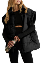Load image into Gallery viewer, Black Solid Zipper Stand Neck Oversized Puffer Vest