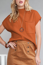 Load image into Gallery viewer, Pink Patch Pocket Ribbed Knit Short Sleeve Sweater