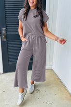 Load image into Gallery viewer, Wild Wind Solid Corded Knit Short Sleeve T Shirt and Wide Leg Pants Set