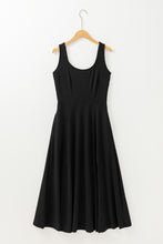 Load image into Gallery viewer, Black Sleeveless Scoop Neck Flared Split Midi Dress