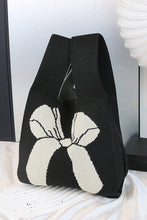 Load image into Gallery viewer, Black Colorblock Bowknot Pattern Knitted Tote Bag