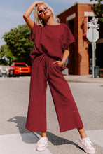 Load image into Gallery viewer, Gray Textured Loose Fit T Shirt & Drawstring Pants Set
