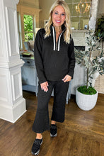 Load image into Gallery viewer, Black Textured Jacquard Quarter Zip Top and Crop Pants Set