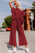 Load image into Gallery viewer, Gray Textured Loose Fit T Shirt & Drawstring Pants Set