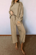 Load image into Gallery viewer, Dark Khaki Textured Loose Slouchy Long Sleeve Top and Pants Set