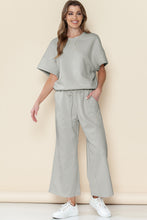 Load image into Gallery viewer, Gray Textured Loose Fit T Shirt & Drawstring Pants Set