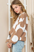 Load image into Gallery viewer, Khaki 60s Floral Pattern Ribbed Trim Pullover Sweater