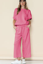 Load image into Gallery viewer, Gray Textured Loose Fit T Shirt & Drawstring Pants Set