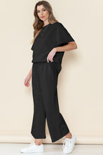 Load image into Gallery viewer, Gray Textured Loose Fit T Shirt & Drawstring Pants Set