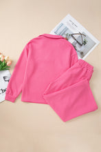 Load image into Gallery viewer, Sail Blue Solid Textured Collared V Neck Top and Wide Leg Pants Set