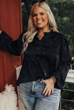 Load image into Gallery viewer, Black Plus Size Leopard Print Frill Notch V Neck Blouse