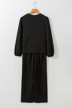 Load image into Gallery viewer, Black Textured Puff Sleeve Top and Pants Set