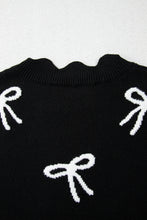 Load image into Gallery viewer, Black Bow Print Side Tie Scalloped Hem Knit Top