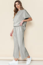 Load image into Gallery viewer, Gray Textured Loose Fit T Shirt & Drawstring Pants Set