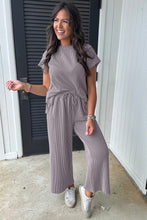 Load image into Gallery viewer, Wild Wind Solid Corded Knit Short Sleeve T Shirt and Wide Leg Pants Set