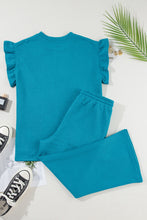 Load image into Gallery viewer, Dark Green Textured Ruffle Summer Top and Drawstring Pants Set