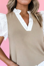 Load image into Gallery viewer, Pale Khaki Frill V Neck Ruffle Textured Top