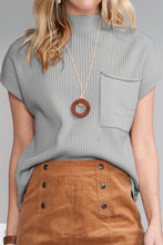 Load image into Gallery viewer, Pink Patch Pocket Ribbed Knit Short Sleeve Sweater