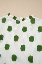 Load image into Gallery viewer, Apricot Polka Dot Print Smocked Notched Neck Balloon Sleeve Blouse