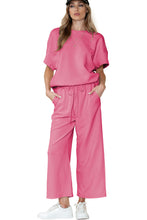Load image into Gallery viewer, Gray Textured Loose Fit T Shirt & Drawstring Pants Set