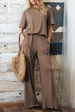 Load image into Gallery viewer, Smoke Gray Solid Color T-Shirt and Wide Leg Pants Set