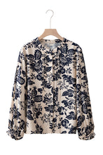 Load image into Gallery viewer, Black Boho Floral Pleated V Neck Lantern Sleeve Shirt