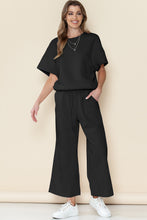 Load image into Gallery viewer, Gray Textured Loose Fit T Shirt & Drawstring Pants Set