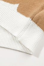 Load image into Gallery viewer, Khaki 60s Floral Pattern Ribbed Trim Pullover Sweater