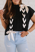 Load image into Gallery viewer, Black Satin Bowknot Cable Knit Top