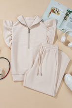 Load image into Gallery viewer, Apricot Textured Ruffle Sleeve Zipped Top and Wide Leg Pants Set