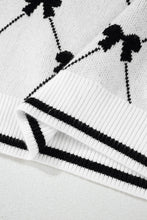 Load image into Gallery viewer, Black Preppy Bow Print Zipped Collar Knit Top