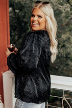 Load image into Gallery viewer, Black Plus Size Leopard Print Frill Notch V Neck Blouse