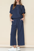 Load image into Gallery viewer, Gray Textured Loose Fit T Shirt & Drawstring Pants Set