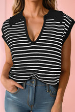 Load image into Gallery viewer, Black Stripe Turn-down Collar Sleeveless Knitted Top